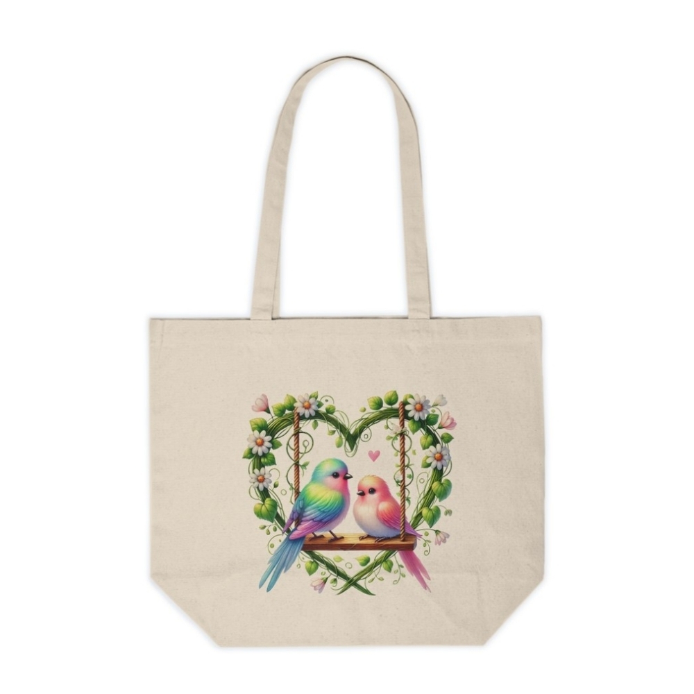 Two Love Birds On A Swing Custom Canvas Tote Bag